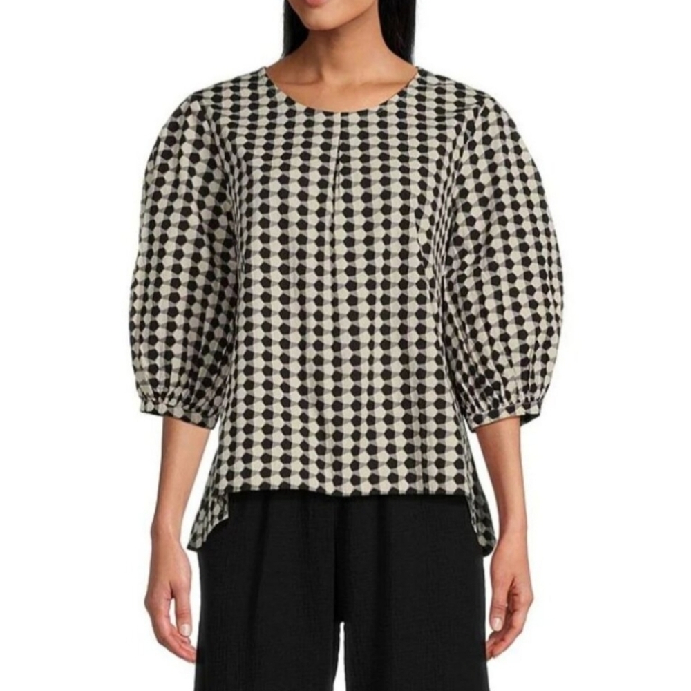 Bryn Walker Lucinda Organic Cotton Poplin Checkered Print Top